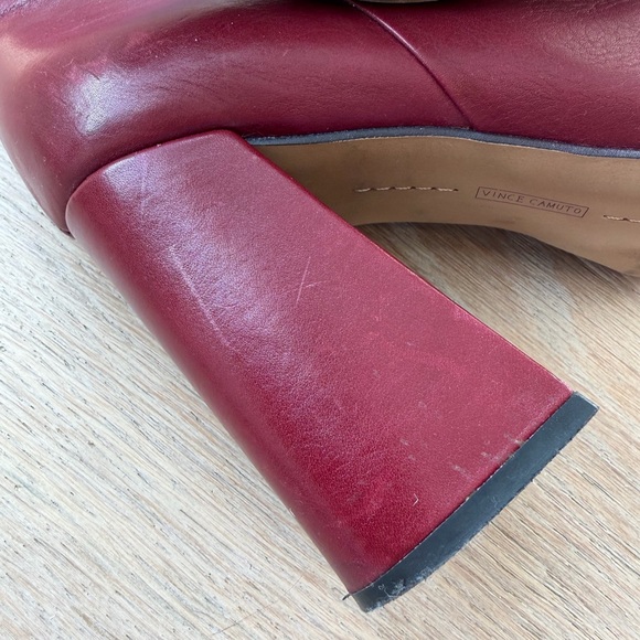 Vince Camuto Burgundy Leather Ankle Booties – Block Heel Size 10 - Picture 6 of 13